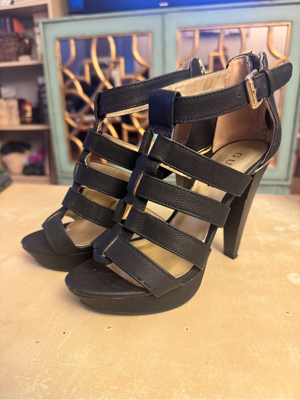 Guess Black Strappy Platform High Heel Sandals